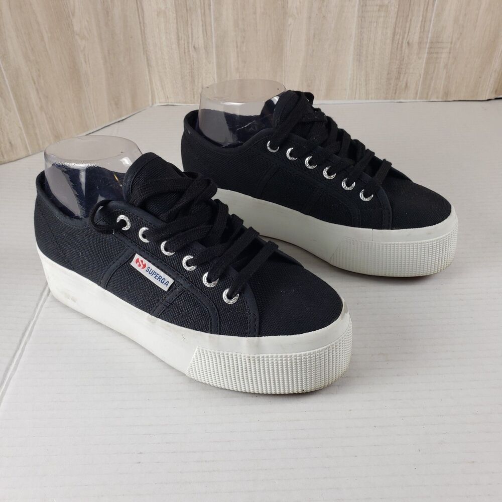 Superga 2740 Platform Sneakers, Black Canvas, Size Women 7.5 EU 37.5